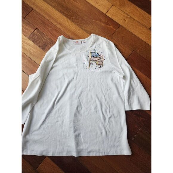 NWOT Quacker Factory White w/ American Flag Beading 100% Cotton Blouse size XL - Picture 8 of 8